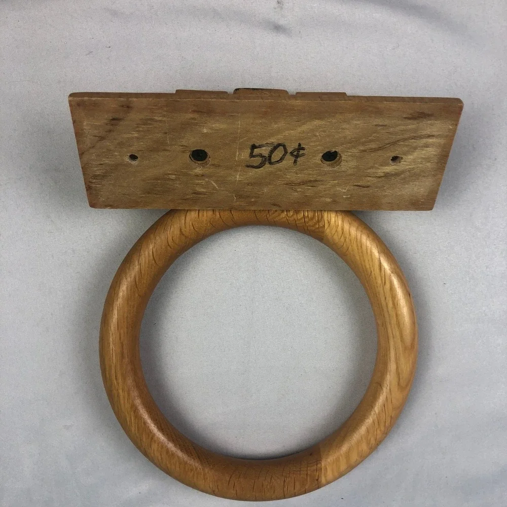 Vintage Oak Wood Towel Ring Holder Wall Mount Bathroom Kitchen Rustic